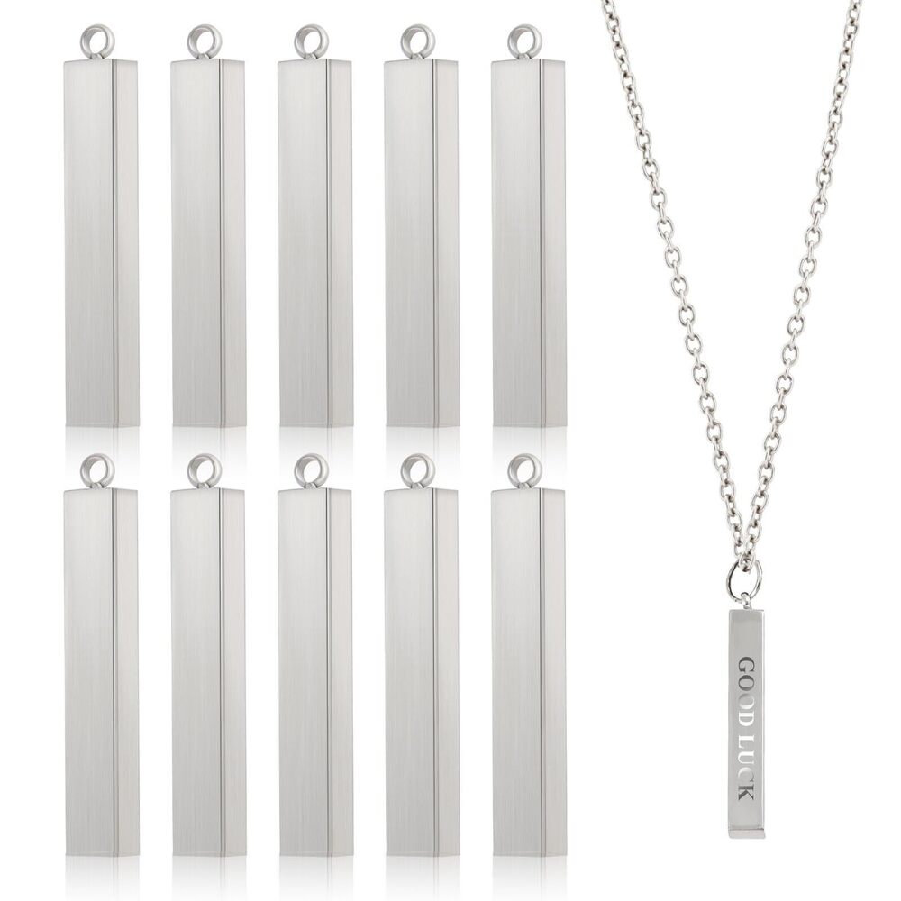 6781 12 Pcs Stainless Steel Rectangle Pendant Blank Bar Pendant Engraving